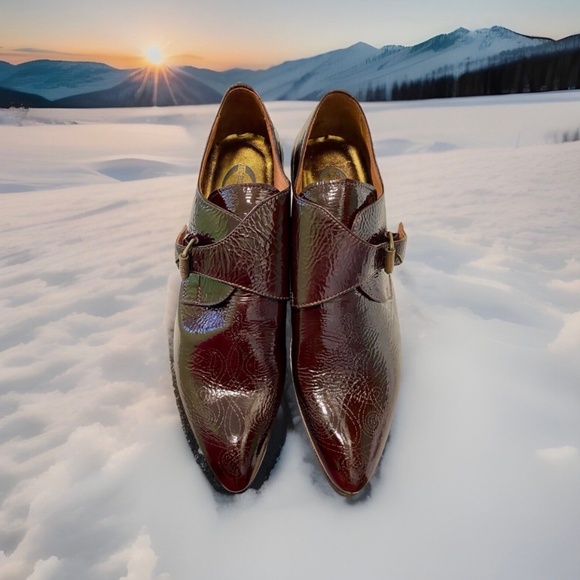 NIB Cavalli Designer Monk 1 Strap Dress Shoes S EU42 US 9 Maroon Patent Leather